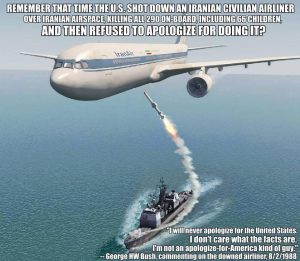 Read more about the article În 1988, SUA au doborât un avion iranian civil omorând 290 de civili! George H.W. Bush a declarat că nu-și va cere scuze niciodată!
