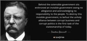 Read more about the article Theodore Roosevelt: „În spatele guvernului vizibil, domnește o putere nevăzută, care nu este credincioasă poporului și nu-și asuma nici o răspundere”