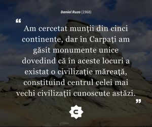 Read more about the article Daniel Ruzo (1968): „Am cercetat munții din cinci continente, dar în Carpați am găsit monumente unice dovedind că în aceste locuri a existat o civilizație mareață, constituind centrul celei mai vechi civilizații cunoscute astăzi”
