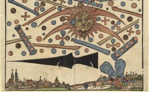 Read more about the article O gravură din lemn din 1561 descrie o bătălie între OZN-uri deasupra oraşului Nuremberg